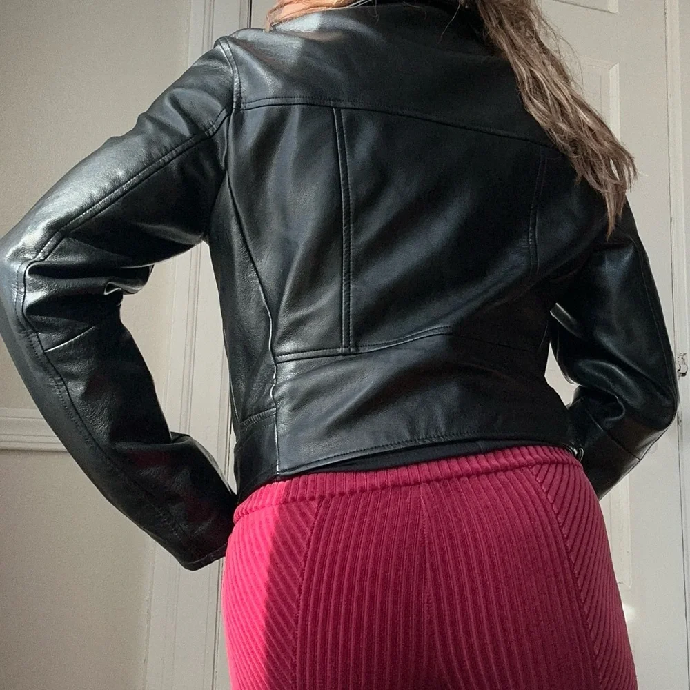 Bershka Black Faux Leather Biker Moto Jacket‎ Full Zip Grunge Lg NWOT - Picture 13 of 15